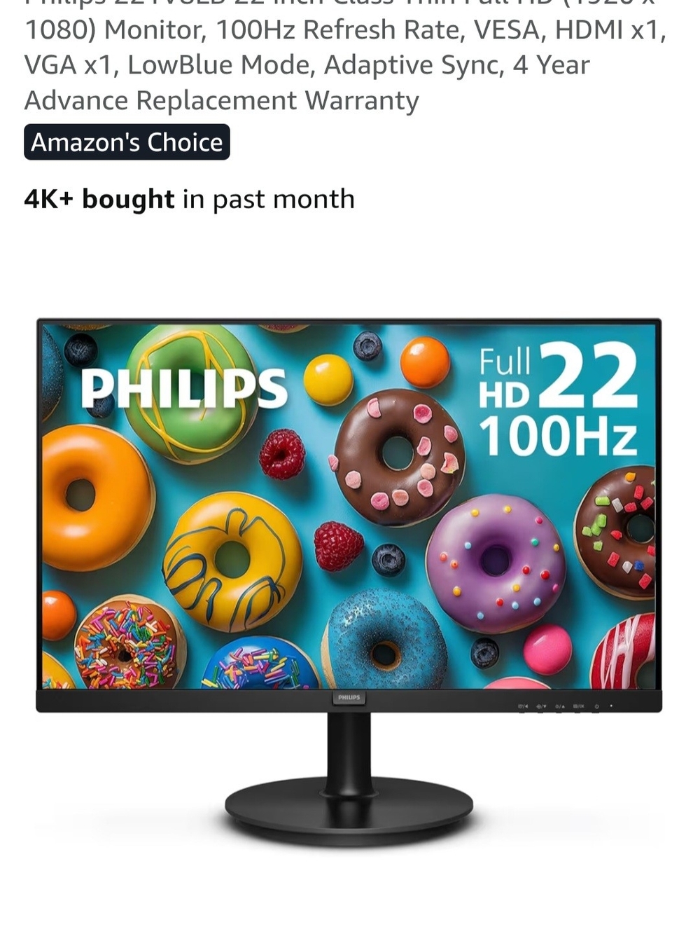Philips Black 22" Full HD 100Hz Monitor
